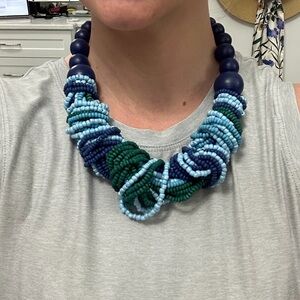 Nordstrom Navy and Teal Beaded Statement Necklace
